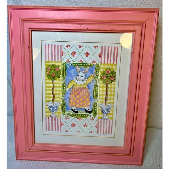 Bunny Print W Pink Frame 18” X 16” Signed By Artist Kelly B Rightsell - Picture 3 of 14